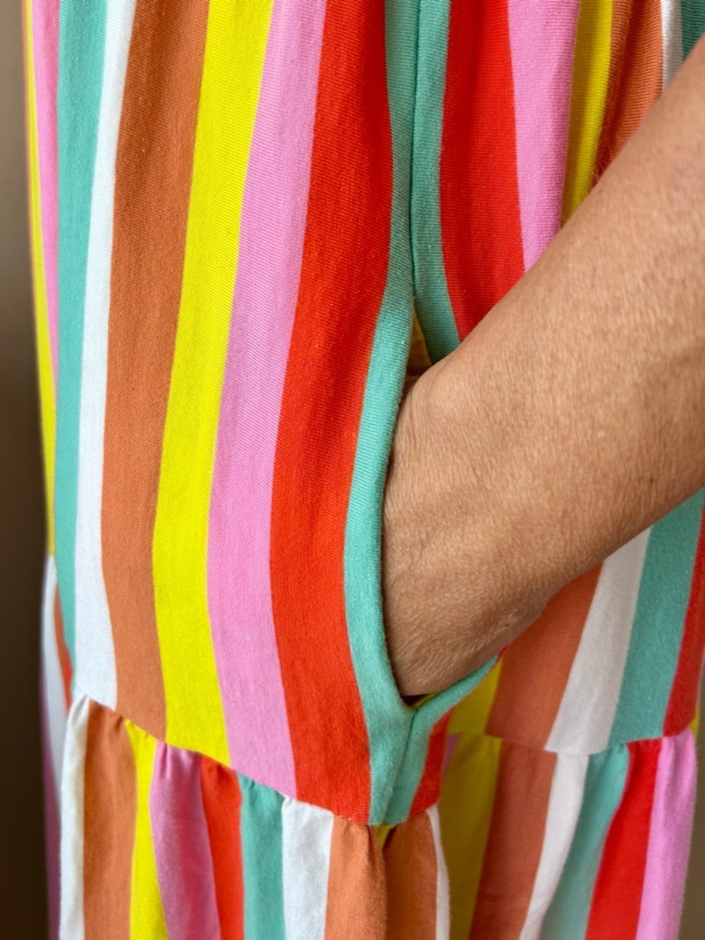 J Crew Tiered Maxi Dress in Rainbow Stripe Square Neck Knit Jersey Size Small S - Picture 12 of 16